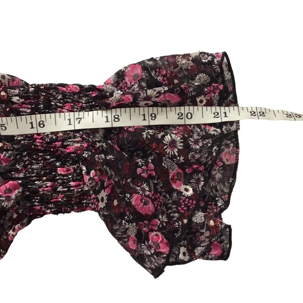 Zara Floral Print Pink Black Ruffle Neck Blouse, size M - Picture 14 of 14